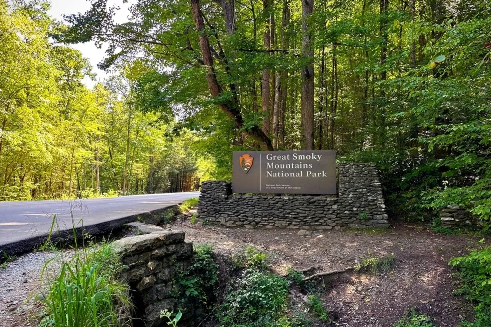 Great Smoky Mountains National Park sign at entrance